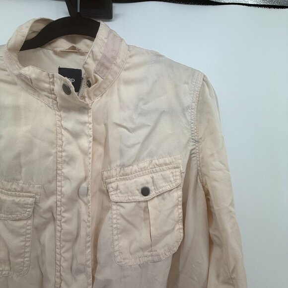 Gap Light Beige Safari Jacket Button Zip Travel Preppy Classic Womens Size Large - Picture 2 of 15